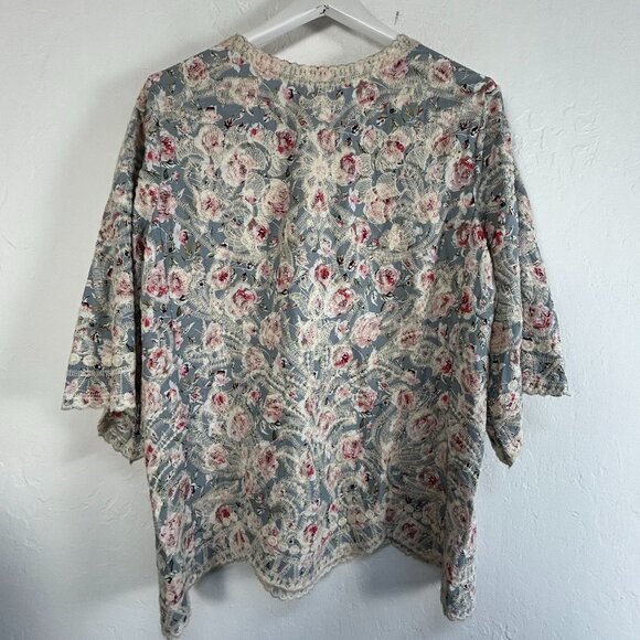 Solitaire Floral Embroidered Scallop Hem Tunic Blouse Women's Large Cottagecore - Picture 2 of 9